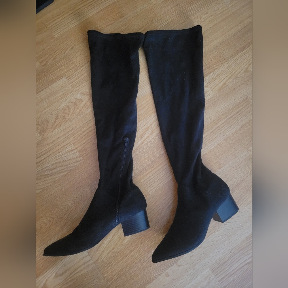 Express faux suede thigh high boots